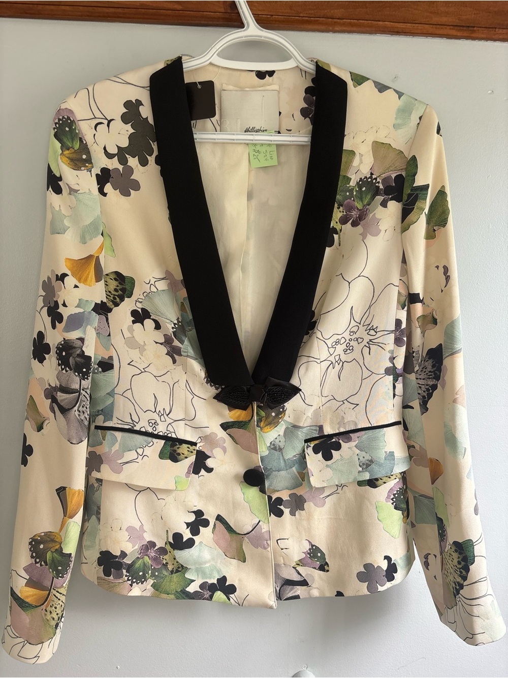 3.1 Phillip Lim Cream Floral Blazer with Black Shawl Collar